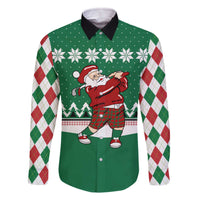 Golfer Santa Christmas Family Matching Off The Shoulder Long Sleeve Dress and Hawaiian Shirt Xmas Holiday Patterns - Wonder Print Shop