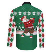 Golfer Santa Christmas Family Matching Off The Shoulder Long Sleeve Dress and Hawaiian Shirt Xmas Holiday Patterns - Wonder Print Shop
