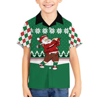 Golfer Santa Christmas Family Matching Off The Shoulder Long Sleeve Dress and Hawaiian Shirt Xmas Holiday Patterns - Wonder Print Shop