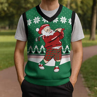 Golfer Santa Christmas Knitted V-Neck Vest Xmas Holiday Patterns - Wonder Print Shop