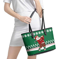Golfer Santa Christmas Leather Tote Bag Xmas Holiday Patterns - Wonder Print Shop