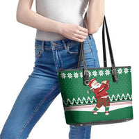 Golfer Santa Christmas Leather Tote Bag Xmas Holiday Patterns - Wonder Print Shop