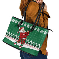 Golfer Santa Christmas Leather Tote Bag Xmas Holiday Patterns - Wonder Print Shop