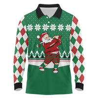 Golfer Santa Christmas Long Sleeve Polo Shirt Xmas Holiday Patterns - Wonder Print Shop