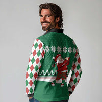 Golfer Santa Christmas Long Sleeve Polo Shirt Xmas Holiday Patterns - Wonder Print Shop