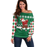 Golfer Santa Christmas Off Shoulder Sweater Xmas Holiday Patterns - Wonder Print Shop
