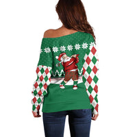 Golfer Santa Christmas Off Shoulder Sweater Xmas Holiday Patterns - Wonder Print Shop