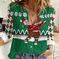 Golfer Santa Christmas Women Casual Shirt Xmas Holiday Patterns - Wonder Print Shop