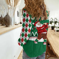 Golfer Santa Christmas Women Casual Shirt Xmas Holiday Patterns - Wonder Print Shop