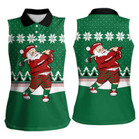 Golfer Santa Christmas Women Sleeveless Polo Shirt Xmas Holiday Patterns - Wonder Print Shop