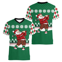 Golfer Santa Christmas Women V-Neck T-Shirt Xmas Holiday Patterns - Wonder Print Shop