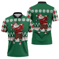 Golfer Santa Christmas Zipper Polo Shirt Xmas Holiday Patterns - Wonder Print Shop