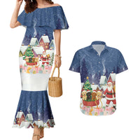 Labrador Retriever Santa Sled Christmas Couples Matching Mermaid Dress and Hawaiian Shirt Funny Xmas Holiday Patterns - Wonder Print Shop