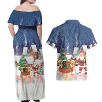 Labrador Retriever Santa Sled Christmas Couples Matching Off Shoulder Maxi Dress and Hawaiian Shirt Funny Xmas Holiday Patterns - Wonder Print Shop