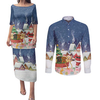 Labrador Retriever Santa Sled Christmas Couples Matching Puletasi and Long Sleeve Button Shirt Funny Xmas Holiday Patterns - Wonder Print Shop