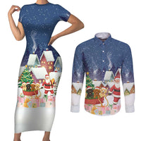 Labrador Retriever Santa Sled Christmas Couples Matching Short Sleeve Bodycon Dress and Long Sleeve Button Shirt Funny Xmas Holiday Patterns - Wonder Print Shop