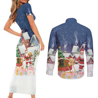Labrador Retriever Santa Sled Christmas Couples Matching Short Sleeve Bodycon Dress and Long Sleeve Button Shirt Funny Xmas Holiday Patterns - Wonder Print Shop