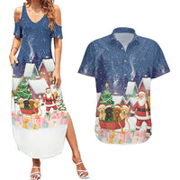 Labrador Retriever Santa Sled Christmas Couples Matching Summer Maxi Dress and Hawaiian Shirt Funny Xmas Holiday Patterns - Wonder Print Shop