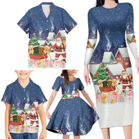 Labrador Retriever Santa Sled Christmas Family Matching Long Sleeve Bodycon Dress and Hawaiian Shirt Funny Xmas Holiday Patterns - Wonder Print Shop