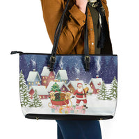 Labrador Retriever Santa Sled Christmas Leather Tote Bag Funny Xmas Holiday Patterns - Wonder Print Shop