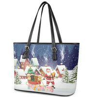 Labrador Retriever Santa Sled Christmas Leather Tote Bag Funny Xmas Holiday Patterns - Wonder Print Shop
