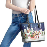 Labrador Retriever Santa Sled Christmas Leather Tote Bag Funny Xmas Holiday Patterns - Wonder Print Shop