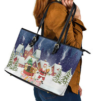 Labrador Retriever Santa Sled Christmas Leather Tote Bag Funny Xmas Holiday Patterns - Wonder Print Shop