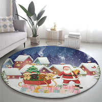 Labrador Retriever Santa Sled Christmas Round Carpet Funny Xmas Holiday Patterns - Wonder Print Shop