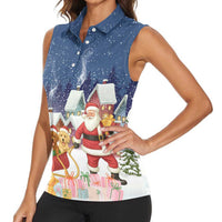 Labrador Retriever Santa Sled Christmas Women Sleeveless Polo Shirt Funny Xmas Holiday Patterns - Wonder Print Shop