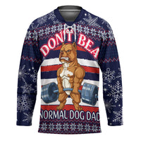 Don't Be A Normal Dog Dad Christmas Hockey Jersey Funny Xmas Holiday Patterns - Wonder Print Shop