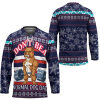 Don't Be A Normal Dog Dad Christmas Hockey Jersey Funny Xmas Holiday Patterns - Wonder Print Shop