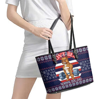 Don't Be A Normal Dog Dad Christmas Leather Tote Bag Funny Xmas Holiday Patterns - Wonder Print Shop