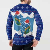 Dolphin Couple Christmas Button Sweatshirt Funny Xmas Holiday Patterns - Wonder Print Shop