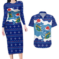 Dolphin Couple Christmas Couples Matching Long Sleeve Bodycon Dress and Hawaiian Shirt Funny Xmas Holiday Patterns - Wonder Print Shop