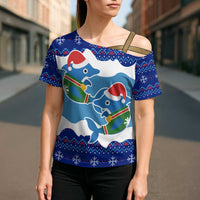 Dolphin Couple Christmas Cross Shoulder Shirt Funny Xmas Holiday Patterns - Wonder Print Shop