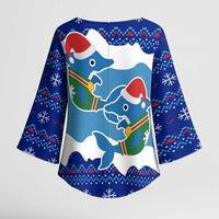 Dolphin Couple Christmas Kimono Sleeve Blouse Funny Xmas Holiday Patterns - Wonder Print Shop