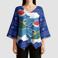 Dolphin Couple Christmas Kimono Sleeve Blouse Funny Xmas Holiday Patterns - Wonder Print Shop