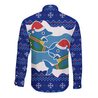 Dolphin Couple Christmas Long Sleeve Button Shirt Funny Xmas Holiday Patterns - Wonder Print Shop