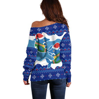 Dolphin Couple Christmas Off Shoulder Sweater Funny Xmas Holiday Patterns - Wonder Print Shop