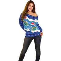 Dolphin Couple Christmas Off Shoulder Sweater Funny Xmas Holiday Patterns - Wonder Print Shop