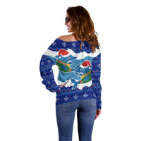 Dolphin Couple Christmas Off Shoulder Sweater Funny Xmas Holiday Patterns - Wonder Print Shop