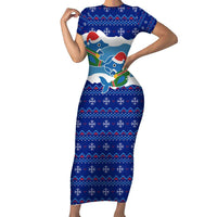 Dolphin Couple Christmas Short Sleeve Bodycon Dress Funny Xmas Holiday Patterns - Wonder Print Shop