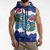 Dolphin Couple Christmas Sleeveless Zip Hoodie Funny Xmas Holiday Patterns - Wonder Print Shop