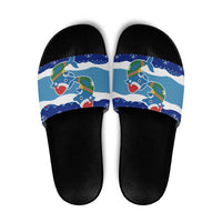 Dolphin Couple Christmas Slide Sandals Funny Xmas Holiday Patterns - Wonder Print Shop