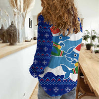 Dolphin Couple Christmas Women Casual Shirt Funny Xmas Holiday Patterns - Wonder Print Shop