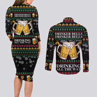 Drinker Bell Christmas Couples Matching Long Sleeve Bodycon Dress and Long Sleeve Button Shirt Funny Xmas Holiday Patterns - Wonder Print Shop