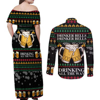 Drinker Bell Christmas Couples Matching Off Shoulder Maxi Dress and Long Sleeve Button Shirt Funny Xmas Holiday Patterns - Wonder Print Shop