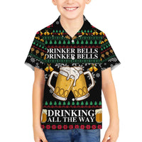Drinker Bell Christmas Family Matching Off The Shoulder Long Sleeve Dress and Hawaiian Shirt Funny Xmas Holiday Patterns - Wonder Print Shop