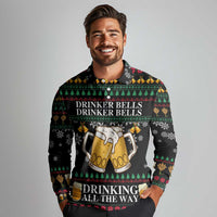 Drinker Bell Christmas Long Sleeve Polo Shirt Funny Xmas Holiday Patterns - Wonder Print Shop