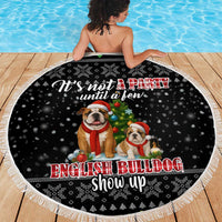 English Bulldog Show Up Christmas Beach Blanket Funny Xmas Holiday Patterns - Wonder Print Shop